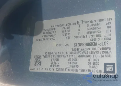 2011 GMC Sierra 1500 Sle z USA, uszkodzony, nr VIN 3GTP1VE09BG358715